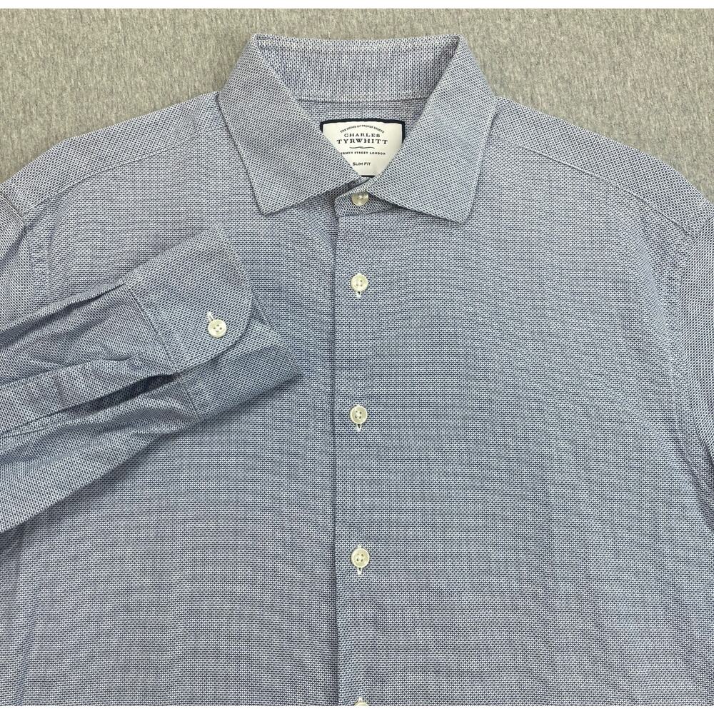 Charles Tyrwhitt Shirt Men 16-34 Check 100% Cotton Slim Fit Button Up